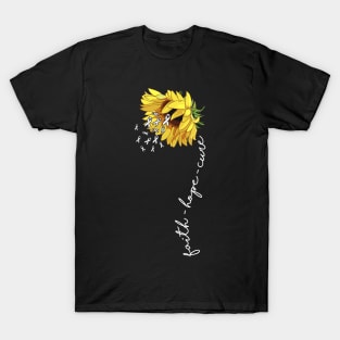 Faith Hope Cure Lung Cancer Awareness Sunflower White Ribbon T-Shirt